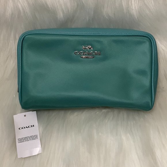 COACH Ellis Nylon Cosmetic Case in Blue Green/Silver - Picture 1 of 4